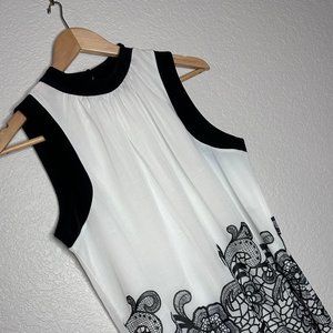 Worthington Large Black and White Sheer Tank Top with Floral Design on Bottom